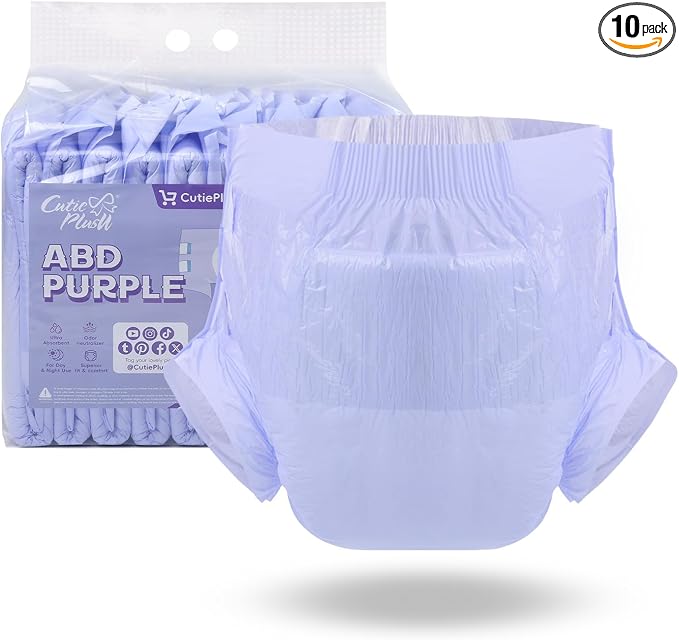 CutiePlusU Disposable Diaper 10 Pieces Protective Underwear Absorbent Briefs Dry Surface- Purple (Large 37"-47")