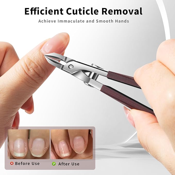 Professional Stainless Steel Cuticle Nippers for Manicurists, Safe Lock Cuticle Trimmer with G10 Non-Slip Handle and Splash Guard for Salon and Travel (Oval Red D)