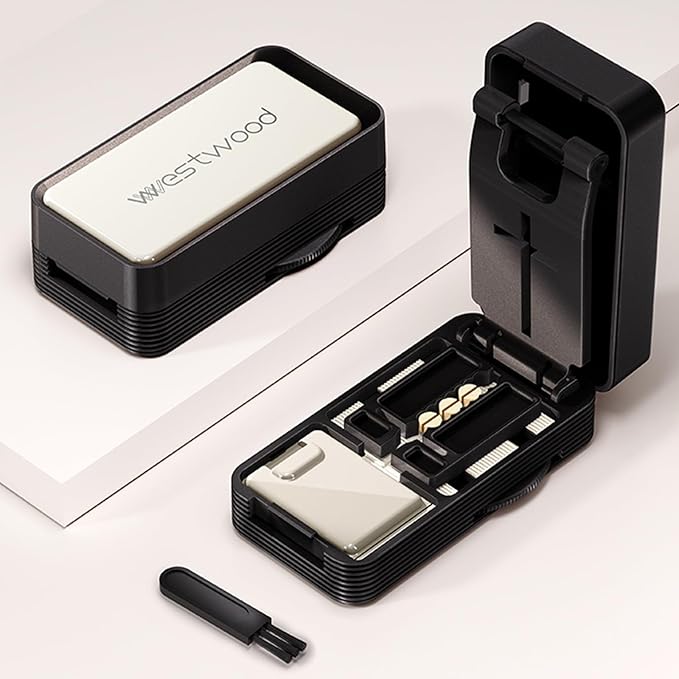 Pill Splitter for Large, Small, and Tiny Pills, 1/2 and 1/4 Portable and Adjustable Tablet Cutter with Hidden Blade,Cut Multiple Tablets with Storage Space (White)