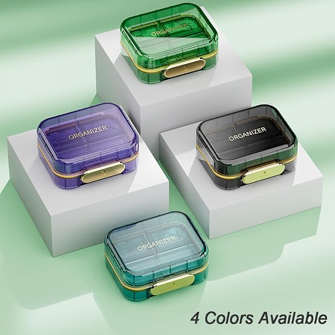 Portable Travel Pill Organizer with 7 Compartments - Perfect Weekly Pill Case Waterproof Pill Box for Daily Vitamins and Medicine, Small Pill Container for Pocket Purse (Green)