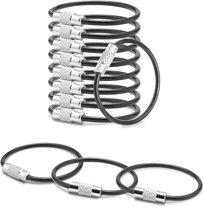 CooBigo 25 Pack Cable Key Ring 4 Inch Luggage Tag Loops Wire Key Chain Cable 2mm Key Rings for Car Keys Wire Keychain Dog Tag Ring - Black