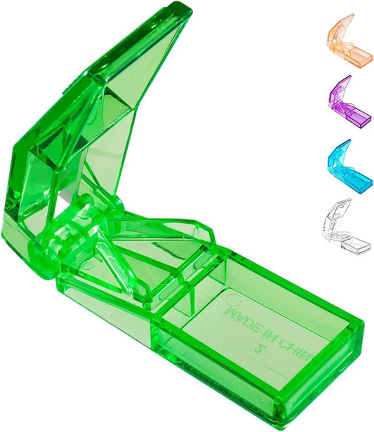 Ultrassist Pill Cutter and Splitter for Cutting Small or Large Pills, Accurate Medicine Splitter with Stainless Steel Blade, Transparent Vitamins Slicer Assorted Colors