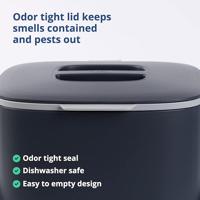 Blue Ginkgo Kitchen Compost Bin, 2.6L Countertop Compost Bin, Dark Grey | Odor-Tight. Filter-Free. Dishwasher Safe.