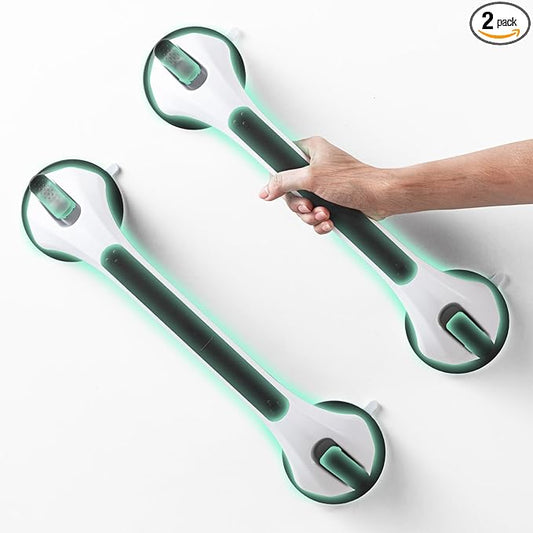 Grab Bars for Bathtubs and Showers 2 Pack Glow in The Dark, 17 inch Suction Grab Bar, Shower Handle Safety Grip Handrail for Seniors and Elderly, Removable Waterproof No Drilling, Black