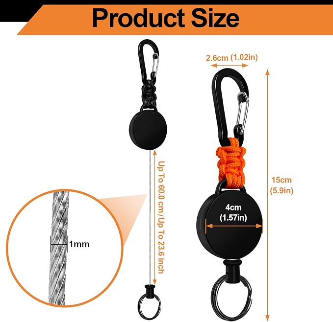 Retractable Keychain 4 Pieces Heavy Duty Carabiner Badge Holder Retractable Badge Reel ID Holder Extendable Key Ring Key Holder (Black + Green + Orange + Orange-Black)