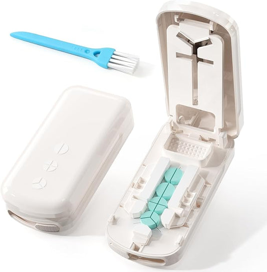 Pill Cutter 1/2 1/3 1/4, Precision Pill Splitter for Small & Large Pills, Adjustable Centering Slot, Dual Safety Blades, 3-in-1 Tablet Cutter, Portable & Easy to Use