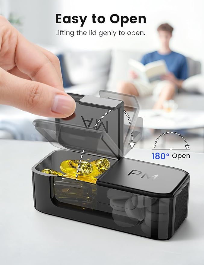 Weekly Pill Organizer 2 Times a Day, Large AM PM Pill Box 7 Day with Built-in Desiccant, Portable Medicine Case with 7 Detachable Containers for Vitamins & Supplements