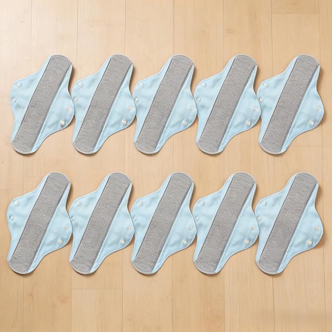 Reusable Washable Cloth Pads for Women, Leak-Proof Breathable Sanitary Pads, Absorbent Incontinence Pads for Daily & Postpartum Use (Blue, 10 Pack)