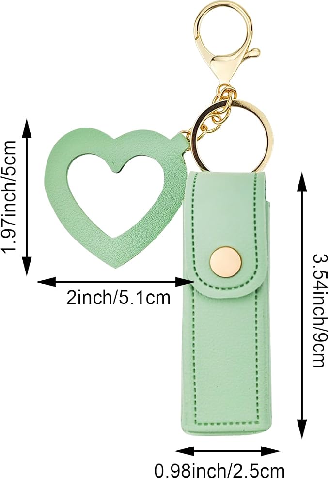 Arvintas 4 PACK PU Leather Potable Chapstick Holder Key Chain Bulk with Mirror, Lipstick Keychain, Lip Balm Organizer Holder Lipstick Travel Makeup Storage Case for Women Girls (Style 4)