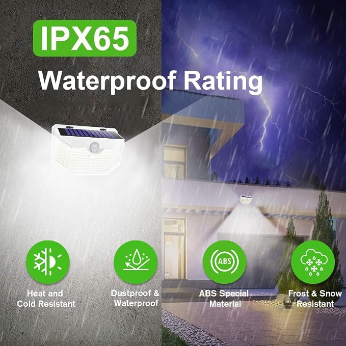 HMCITY 120 LED Solar Lights Outdoor with Motion Sensor and 3 Lighting Modes, IP65 Waterproof Wide Solar Wall Lights Ideal for Garden Patio Yard (Front Button 8Packs, White Shell-Daylight White)