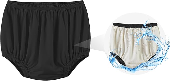 Adult Diaper Cover for Incontinence Noiseless Leak-Protection Underwear Plastic Pants Over Diapers Waterproof Rubber Pants (Black, M(Men Size))