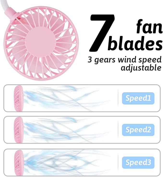 Haomaomao Portable Neck Fan 2500 mAh Rechargeable USB Hands-Free Mini Face Cooling Personal Double Headed Rotatable Small Fan for Working Office Reading Traveling Outdoor Sport