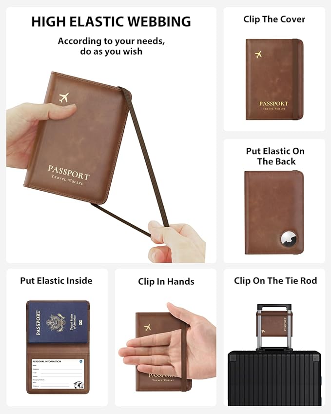 Stouchi AirTag Passport Holder – Slim RFID Travel Wallet | Ultra-slim, Waterproof PU Leather, 5 Card Slots, RFID Blocking, AirTag Slot – Perfect for US Passports