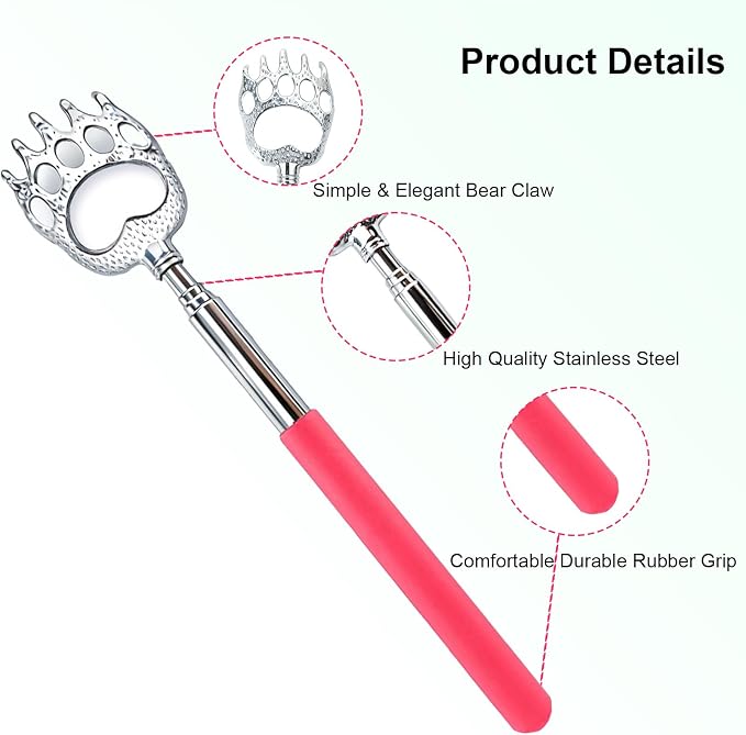 6 Pcs Back Scratcher Extendable,Metal Bear Claws Back Scratchers | Backscratche for Men, Women,Adults,Christmas Stocking Stuffers (Pink)