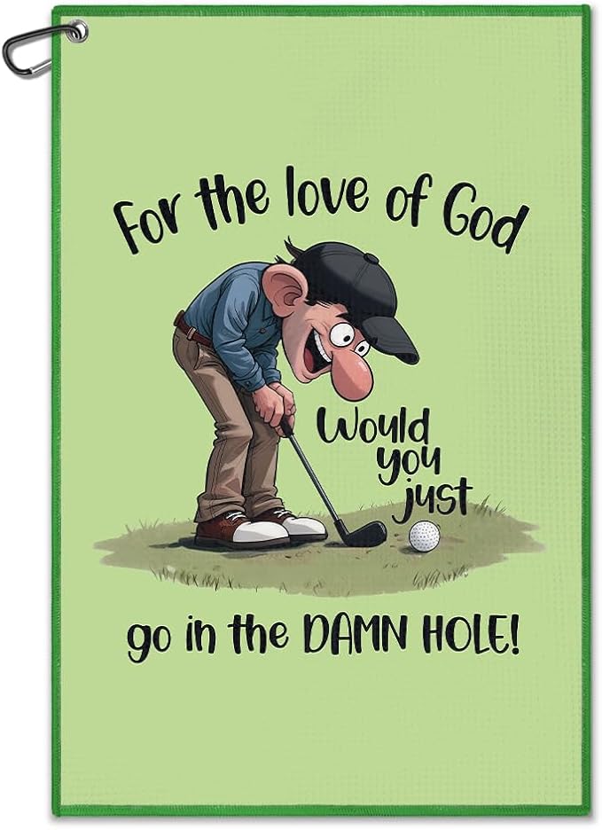 for The Love of God Green Golf Towel, Funny Golf Bag Towel with Clip for Men, Golfing Accessories for Men, Retirement Birthday Gifts for Golfer, Golfing Thank You Gifts for Dad Grandpa Uncle