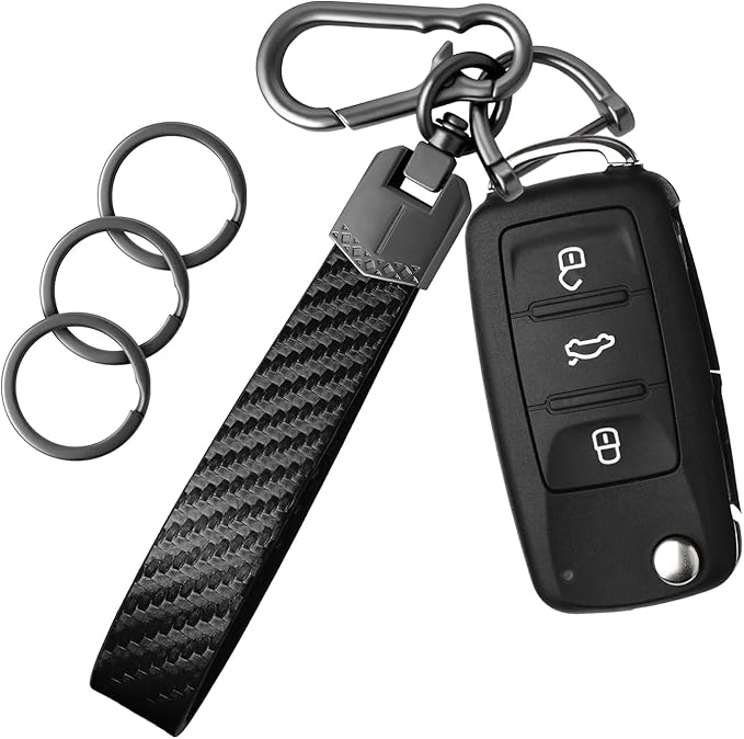 OHKYOOT Leather Car Keychain for Home Car Keys | Carabiner Clip Key Fob Keychain for Women Men,Car Key Holder with 3 Key Ring and Anti-Lost D Ring