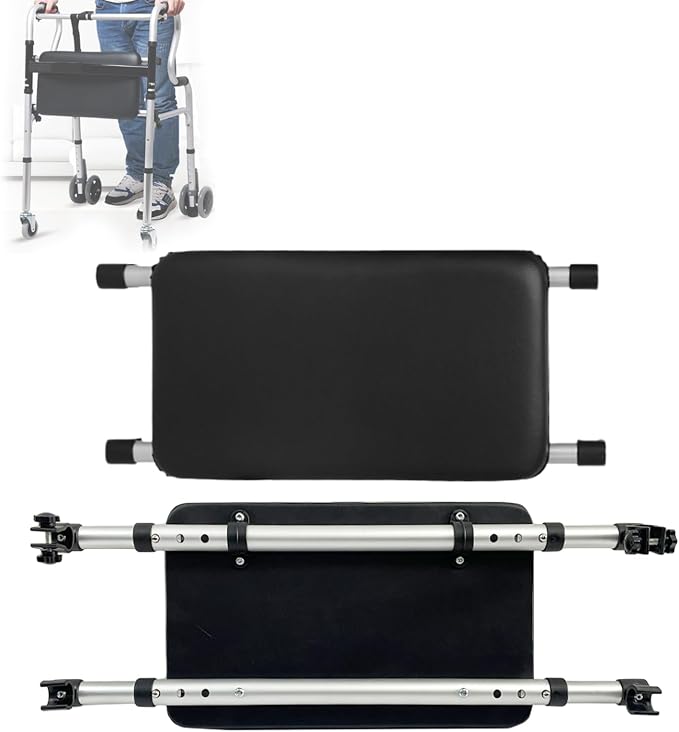 Adjustable Walker Rest Seat, Folding Walker Attachable Seat for Elderly Disabled, Range:20"~24" (Leather)