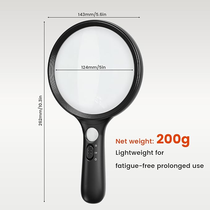 Magnifying Glass with Light Large 24 LED, Handheld Illuminated Lighted Magnifier 1UV Light for Seniors, Close Work, Reading, Coins, Jewelry