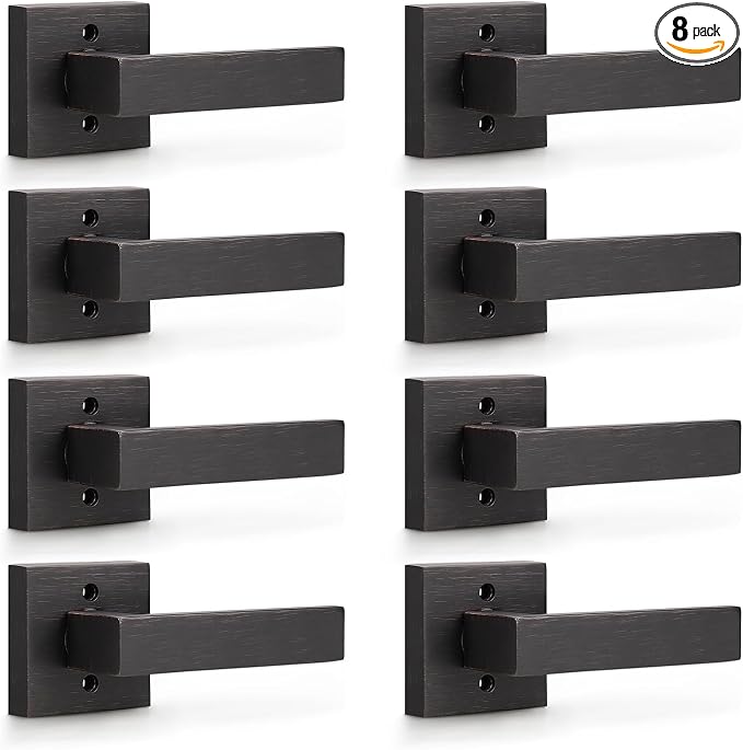 KNOBWELL 8 Pack Dummy Lever Door Handles, Oil Rubbed Bronze Interior Door Levers Modern Square Door Handles, Reversible for Right/Left(Only One Side Use)