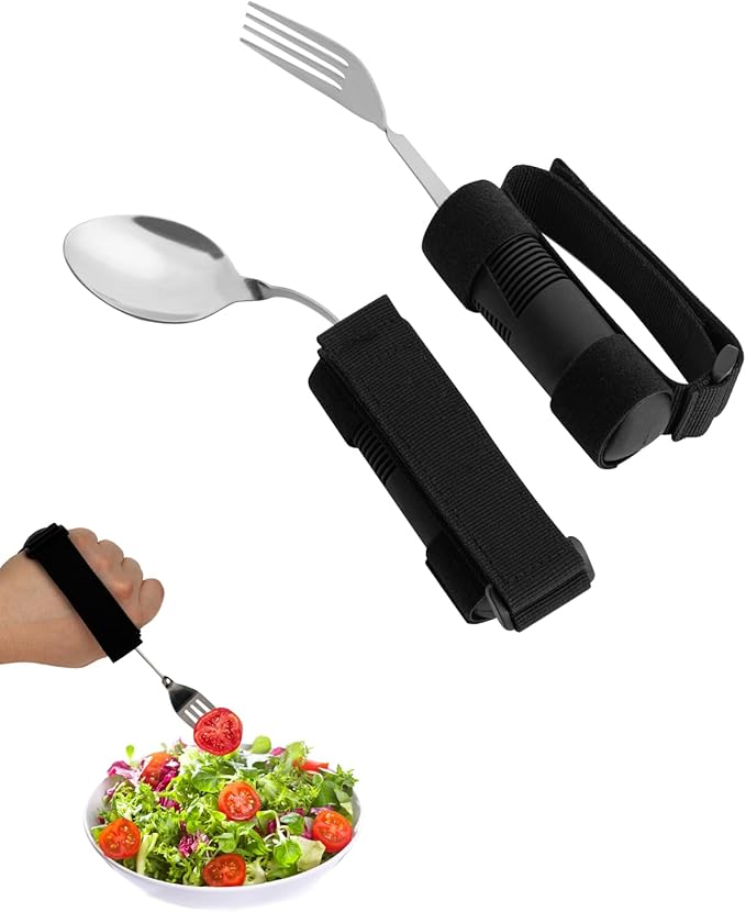 Bendable Adaptive Utensils for Elderly, Disabled People, Parkinson’s, Arthritis, Hand Tremors, Weak Hand Grip & Handicapped, Arthritic Hands-Non Slip Handles(Zhi_wanqu2,Black)