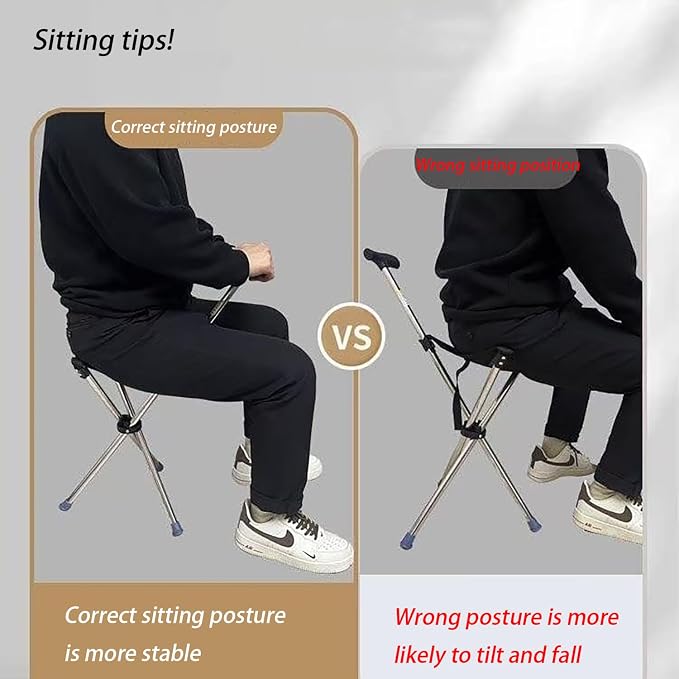 Cane with Seat - Portable Stool Chair, Supports Up to 240 Lbs cameping Chairs, Lightweight Up to 1.4 Lbs, Suitable for Men, Women, Seniors, People with Disabilities