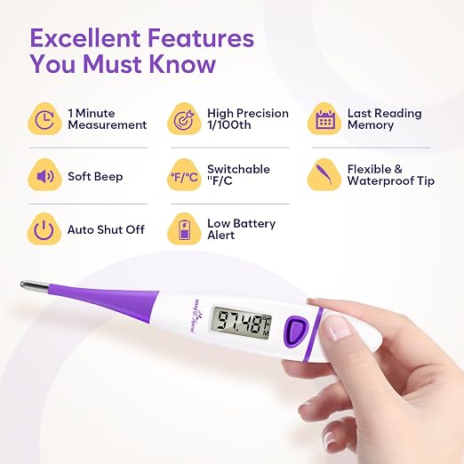 Easy@Home Basal Body Thermometer: BBT for Fertility Prediction with Memory Recall- Accurate Digital Basal Thermometer for Temperature Monitoring with Premom App - EBT-018 | Precise 1/100th Degree Tracking. Flexible Waterproof Tip & Memory Recall. Auto ...