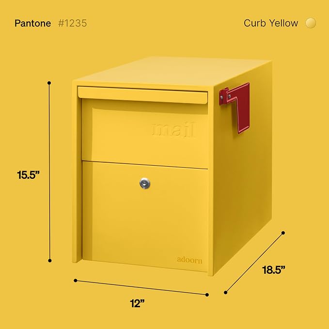 Adoorn Lockable Post Mount Mailboxes for Outside - Large Anti-Theft Locking Mailbox for Packages and Letters - Weatherproof Construction - Durable Steel - 15.5" H x 12" W x 18.5" D - Yellow