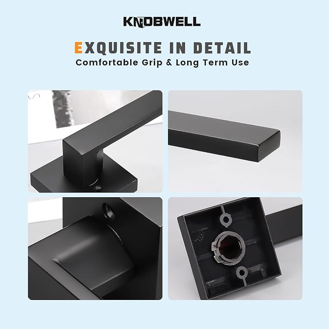 KNOBWELL 10 Pack Single Sided Heavy Duty Black Interior Door Handles Right/Left Handing Dummy Lever Dummy Function Matte Black Door Handle