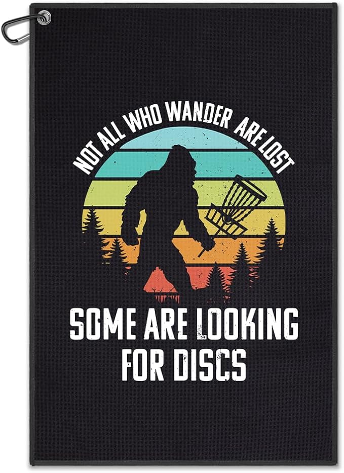 DYJYBMY Not All Who Wander are Lost Some are Looking for Discs Printed Golf Towel with Clip, Funny Cryptids Disc Golf Towel for Men, Father's Day Sports Gifts for Disc Golfer Men Dad Husband Golfer