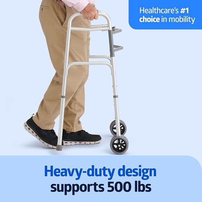 Medline Heavy-Duty Bariatric Folding Walker with 5” Wheels and Durable Handles, 500 lb. Weight Capacity