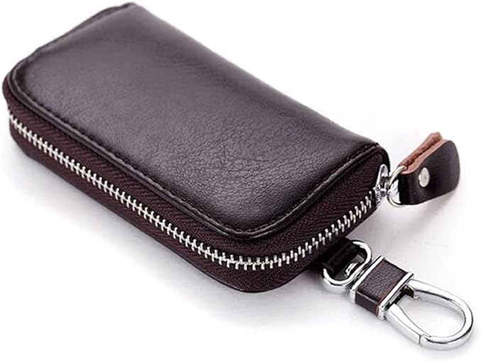 WESTONETEK Unisex Mens Womens Premium Leather Car Key Holder Bag Keychain Case Wallet with 6 Hooks Zipper Closure