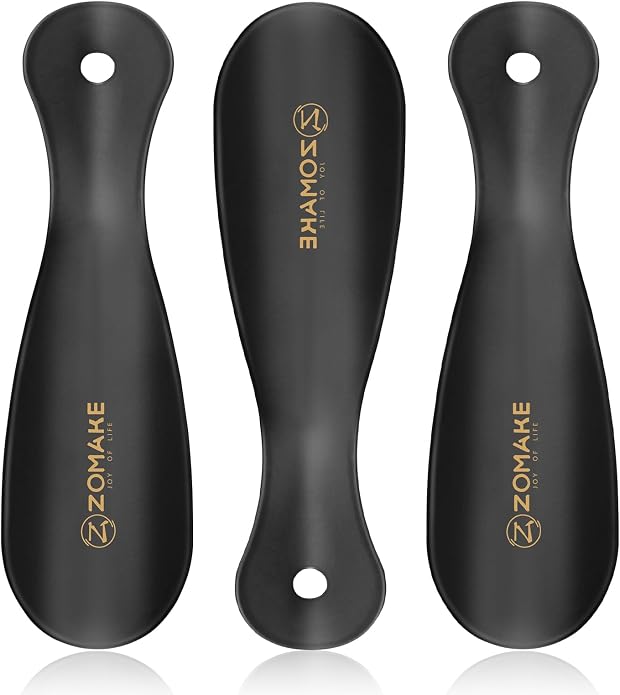 ZOMAKE Metal Shoe Horn, Small Travel Shoehorn for Men Women Kids 7.5''&3.9" | 3 Pack Stainless Steel Portable Shoe Spoon Helper, Compact Travel Size, Built-In Hang Hole, Smooth Rounded Curve, Shoe Care