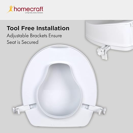 Homecraft Savanah Raised Toilet Seat 6" with Lid, Elongated & Elevated Lock Seat Support for Elderly, Handicapped and Disabled Users, White Colour | 6" raised toilet seat with lid adds seat height for seniors and users with limited mobility.