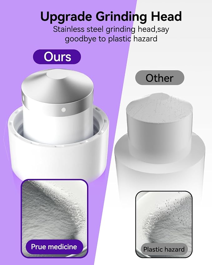 Pill Crusher and Pill Cutter - Cotatoc 3-in-1 Pill Crusher Fine Powder with Stainless Steel Grinding Head, Tablet Grinder with Storage for Tablets, Pill Cutter Splitter for Small Pills (Purple)