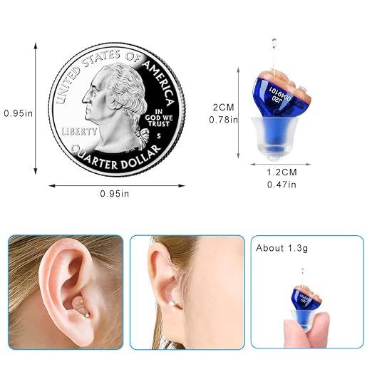 Hearing Aids for Seniors, Invisible Hearing Amplifier Mini Sound Enhancer | Comfort Noise Reduction Ear Amplifier to Assist Hearing(Blue, Left)