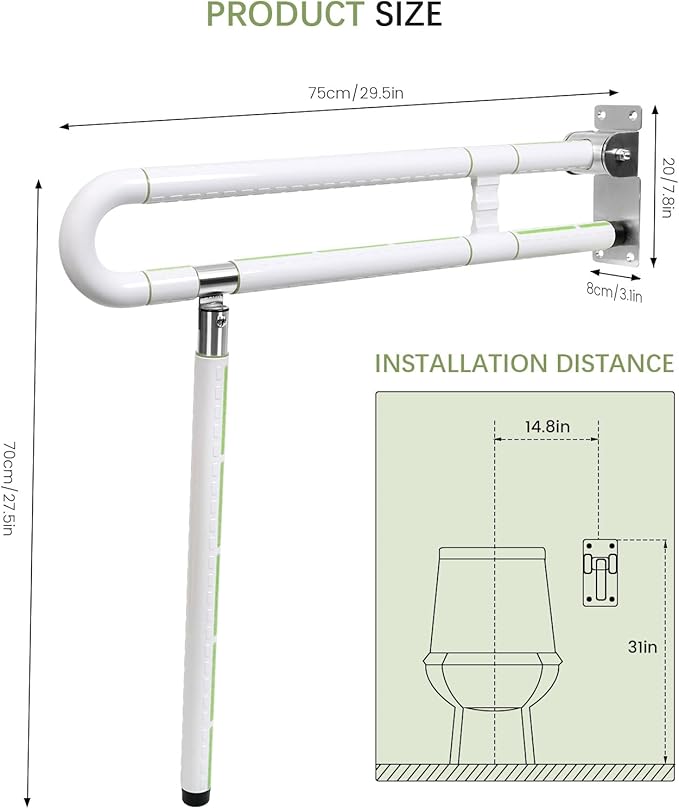 29.5 Inch Toilet Grab Bar - CALEPTONG Foldable Toilet Safety Rails for Seniors, Flip-Up Handicap Grab Bars with Anti-Slip Texture Grip for Elderly, Pregnant, Disable, Injury