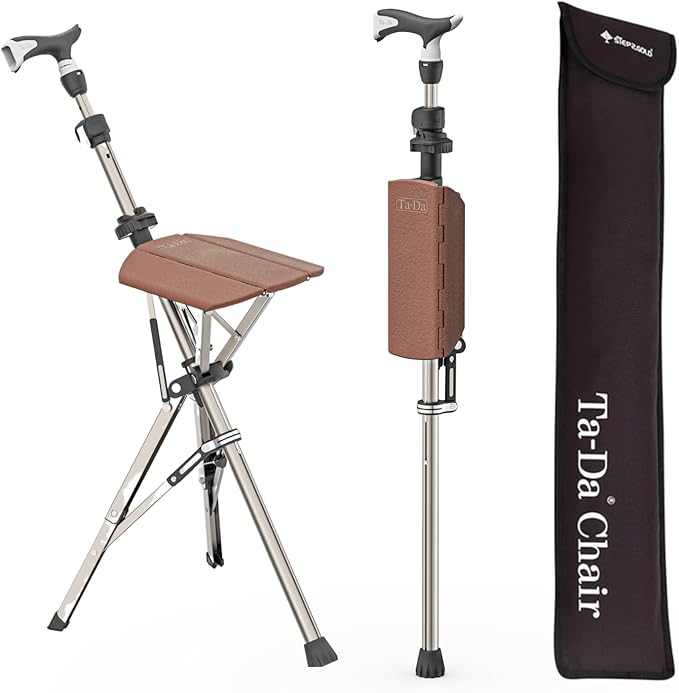 Ta-Da Chair Series 1 Pro, Portable Trekking Hiking Pole, Folding Walking Stick with Seat, Walking Cane with Chair, Foldable Chair, Lightweight Aluminum, Easy Carry and Storage, Anti-Slip