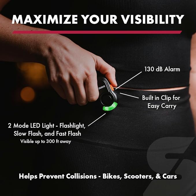 Sabre 2-in-1 Clip-On Personal Alarm with LED Safety Light, 120dB Alarm, Audible Up to 1,300-Feet (395-Meters