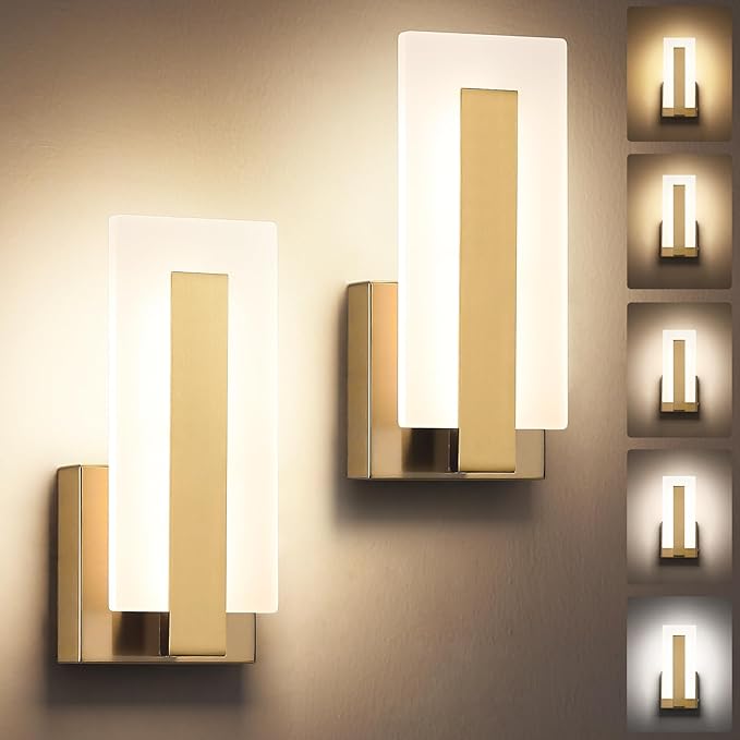 Joosenhouse LED Wall Sconce Set of 2, 5CCT Dimmable Brass Hardwired Wall Mount Sconce, Up & Down Mountable Indoor Light for Hallway, Bedroom, Study, Living Room, ETL Certified