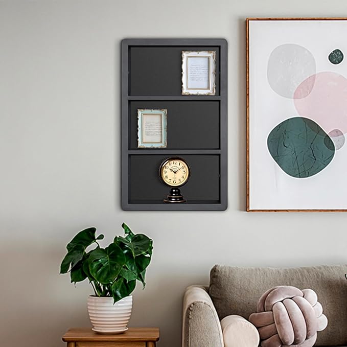 Recessed Medicine Cabinet No Mirror - 14x24 Bathroom Storage Wall Cabinet with 2 Shelves, 304 Stainless Steel Shower Niche, Matte Black Waterproof for Bathroom, Toilet, Vanity