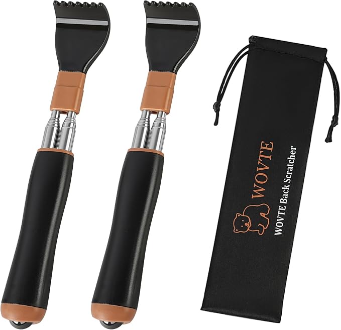 WOVTE 2Pack Extendable Dual Rods Back Scratcher for Men Women | Anti Rotation Design, Skin Friendly Resin Massage Head, Stocking Stuffers for Men Women Adults, Perfect Gifts for Men Women