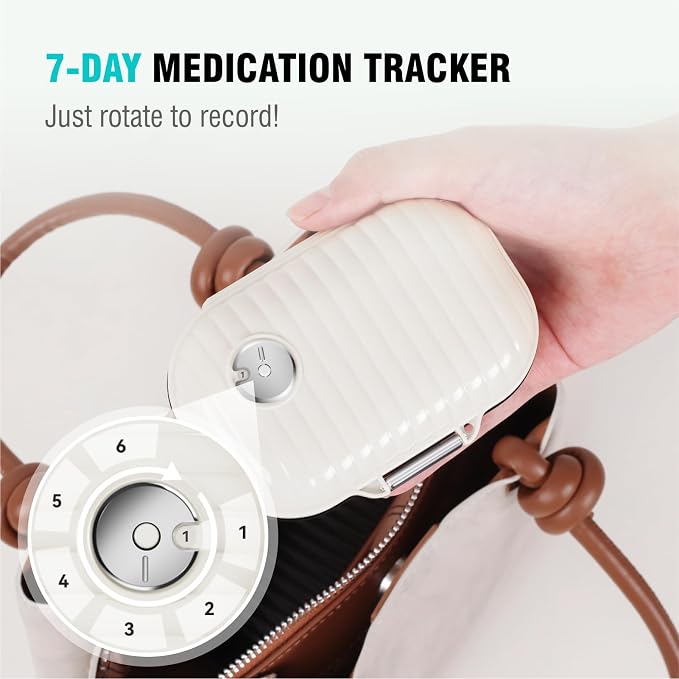 Personal Pill Organizer 2PACK- Medicine Pill Case with Medicine Tracker, Waterproof Pill Box, 7 Compartments, Foldable Design (Black & White)