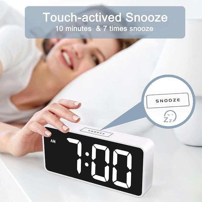 Welgo 7.5 Inch Huge Digital Alarm Clock for Seniors | 0-100% dimmer, oversized easy-read numbers, adjustable volume, USB charging port, snooze, outlet-powered for bedroom