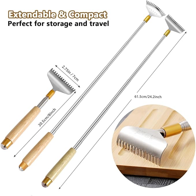 Back Scratcher with 2Pcs Detachable Wide Claws, Heavy-Duty Backscratchers for Women Men Adults Extendable to 62CM, Wooden Handle, Rolling Ball for Body Massage