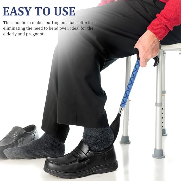 GALPADA Blue Shoe Horn Long Handle for Seniors Telescopic Shoehorn Adjustable 14 to 35 Inches Stainless Steel Portable Boot Jack for Men Women