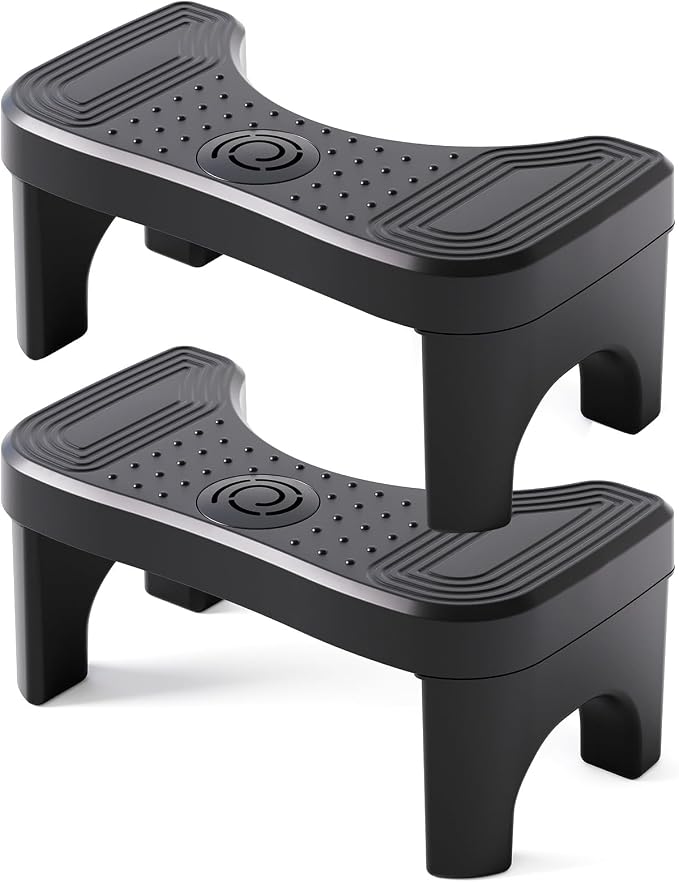 Recximi 2 Pack Black Squatting Toilet Stool, Potty Stool for Bathroom Pooping, 7 Inch Toilet Poop Stool for Adults and Kids, Detachable Foot Step for Toilet, with Dual Anti Slip Design