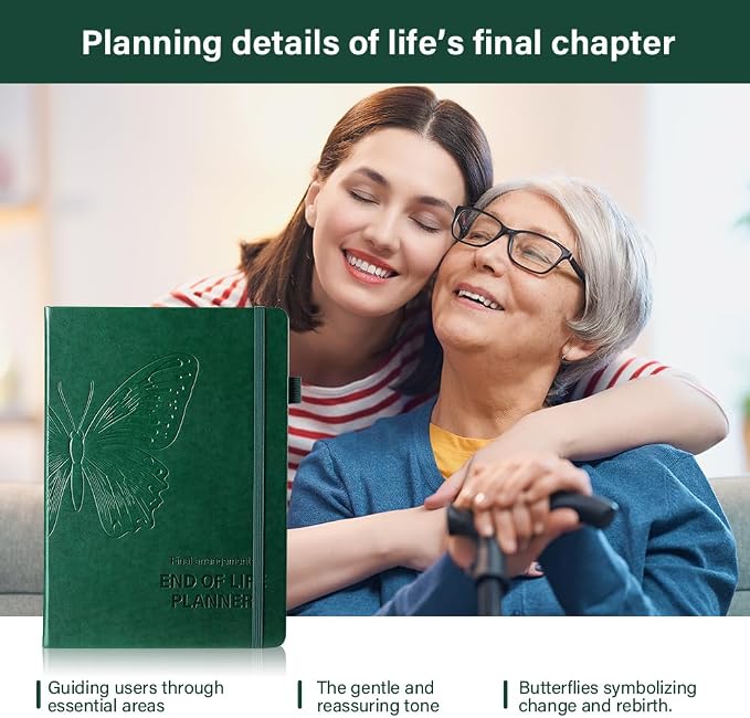 Molekaus End of Life Planner with Tabs, 7"x10" | Guided Estate Planning Organizer, Large Print, 120GSM Thick Paper, Inner Document Pockets for Final & Legal Affairs, Green