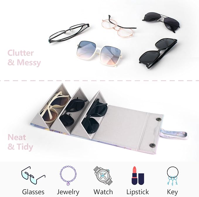 Sunglasses Travel Case,Foldable Eyeglasses Case, Portable Multiple Glasses Case for Women Men Girls