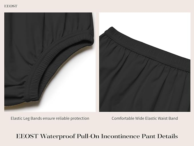 Adult Diaper Cover for Incontinence Noiseless Leak-Protection Underwear Plastic Pants Over Diapers Waterproof Rubber Pants (Black, S)
