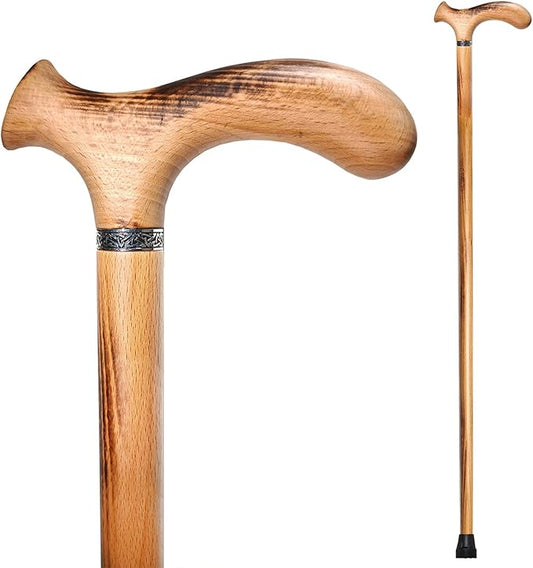 Wooden Walking Cane with 5 Height for Men and Women, Handmade Wood Cane with Comfort Grip Handle, Supportive Mobility Aid for Seniors, Fashionable & Classic Lightweight Stick